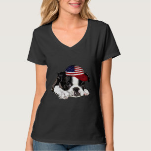 Camiseta Boston Terrier Dog Com Bandeira Americana Hat Patr