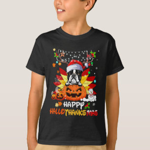 Camiseta Boston Terrier Dog Halloween E Feliz Natal