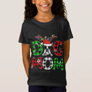 Camiseta Boston Terrier Dog Mãe Xadrez Buffalo Reindeer Xma