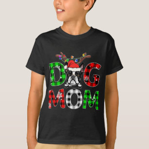 Camiseta Boston Terrier Dog Mãe Xadrez Buffalo Reindeer Xma