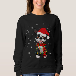 Camiseta Boston Terrier Dog Papai Noel de Natal Luz T