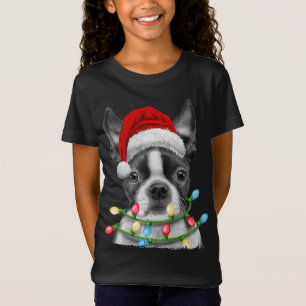 Camiseta Boston Terrier Dog Papais noeis Árvores de Natal L