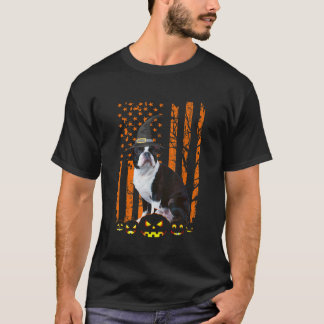 Camiseta Boston Terrier Dog Pumpkin Flag American Witch Hal