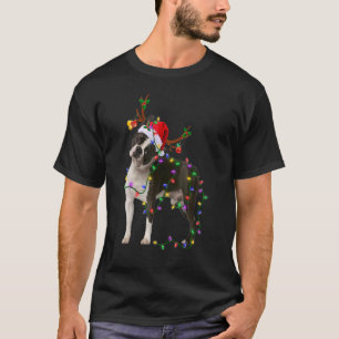 Camiseta Boston Terrier Dog Tree Christmas Lights Xmas Paja