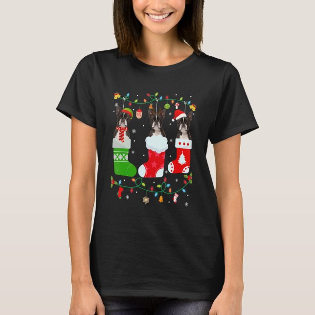 Camiseta Boston Terrier Dog Três Meias de Natal Sweet X (Frente)