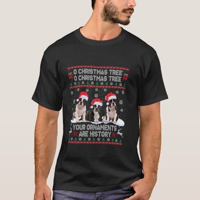 Camiseta Boston Terrier Dog Ugly Swely Christmas Light Xm (Frente)
