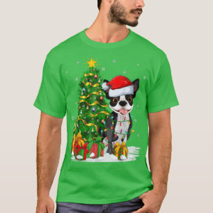 Camiseta Boston Terrier Dog Xmas Tree Papais noeis Boston T
