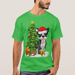 Camiseta Boston Terrier Dog Xmas Tree Papais noeis Boston T