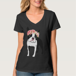 Camiseta Boston Terrier E Flores Equipadas