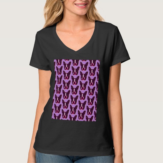 Camiseta Boston Terrier Face Pop Art Em Roxo Bost (Frente)
