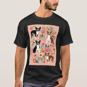 Camiseta Boston Terrier Florals cor-de-rosa Pêssegos Flores