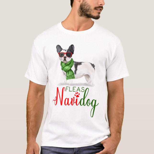 Camiseta Boston Terrier Funny Christmas Fleas Navidog (Frente)