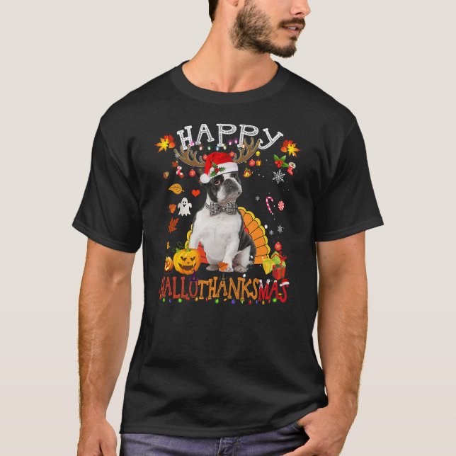 Camiseta Boston Terrier Halloween Christmas Dog Happy Hallo (Frente)