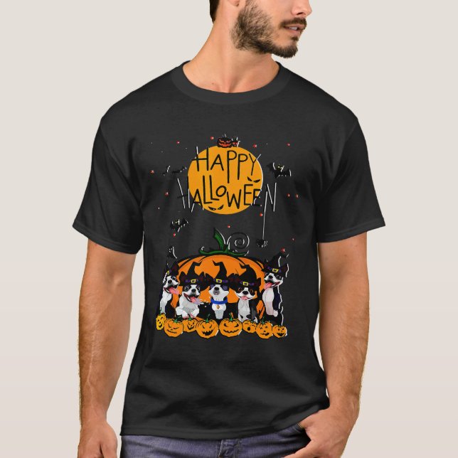 Camiseta Boston Terrier Happy Halloween Para Cachorro (Frente)