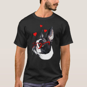 Camiseta Boston Terrier Heart Sunglass Co. Dia de os namora