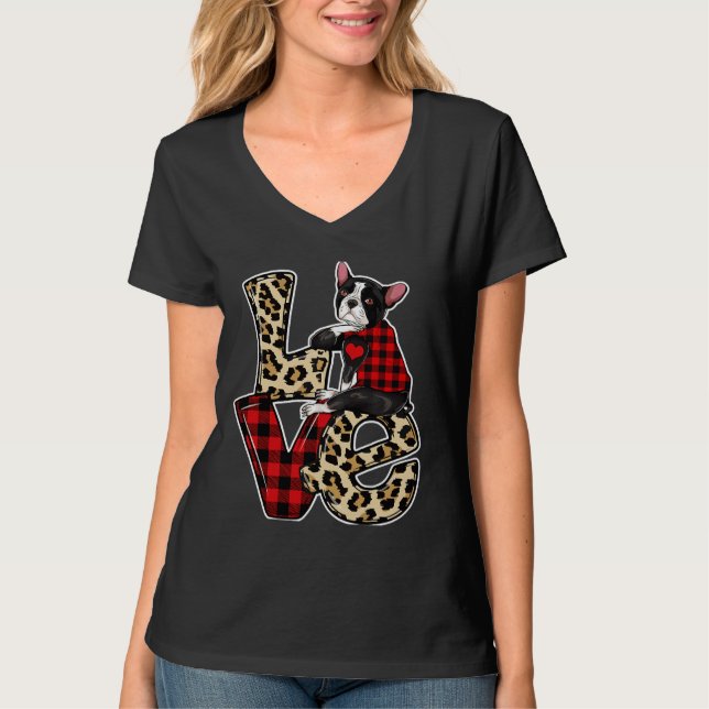 Camiseta Boston Terrier Love Lepard Happy (Frente)