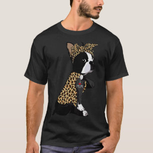 Camiseta Boston Terrier Lover Eu Amo Mamãe Tatuagem Leopard