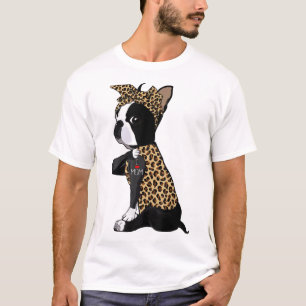 Camiseta Boston Terrier Lover Eu Amo Mamãe Tatuagem Leopard