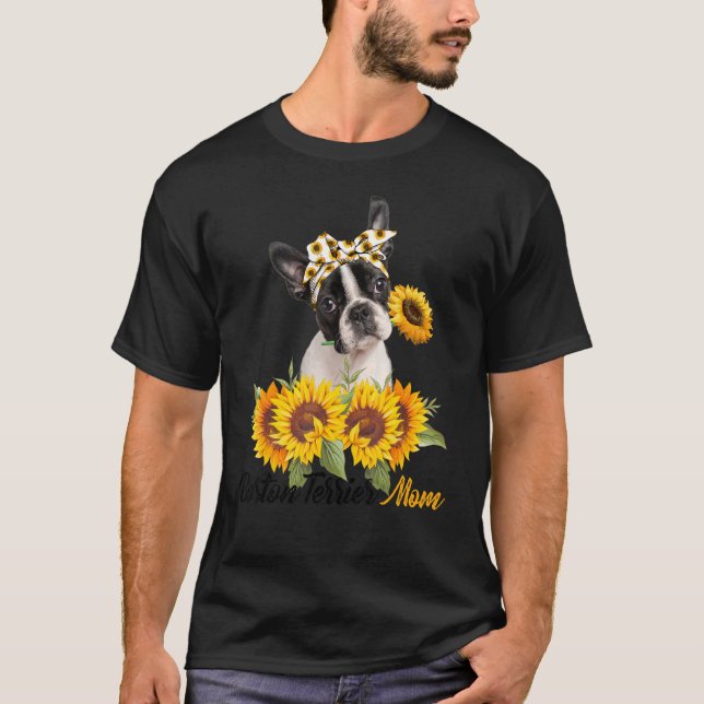 Camiseta Boston Terrier Mãe Sunflower Summer Cachorro Mamãe (Frente)