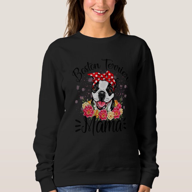 Camiseta Boston Terrier Mama Florals Cachorro bonito Mãe da (Frente)