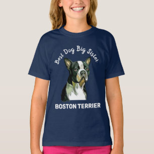Camiseta Boston Terrier, melhor cão, irmã mais velha, T-Shi