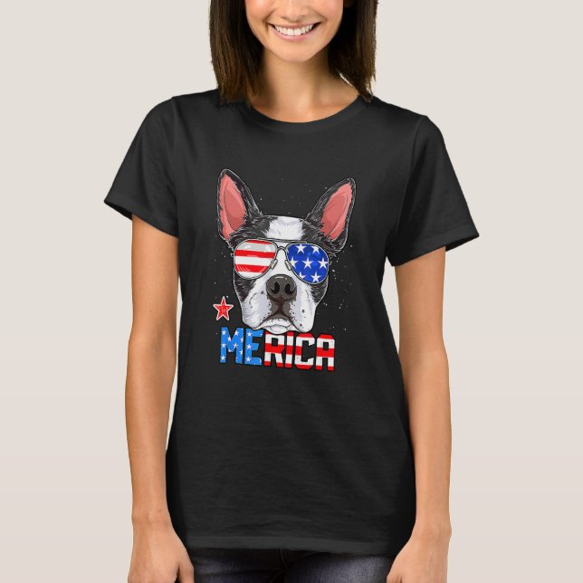 Camiseta Boston Terrier Merica 4th of July  Men Boys Dog Pu (Frente)