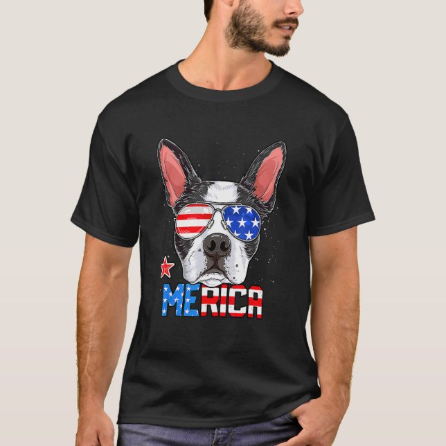 Camiseta Boston Terrier Merica 4th of July  Men Boys Dog Pu (Frente)
