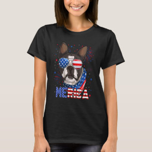Camiseta Boston Terrier Merica Sunglass 4 De Julho American