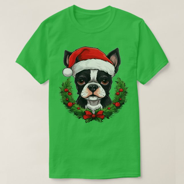 Camiseta Boston Terrier Natal (Frente do Design)
