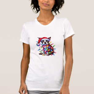 Camiseta Boston Terrier Natal Ilumina Papai Noel Amor