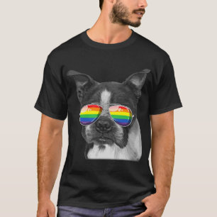 Camiseta Boston Terrier Orgulho gay Flag Óculos LGBT
