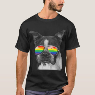 Camiseta Boston Terrier Orgulho gay Flag Óculos LGBT