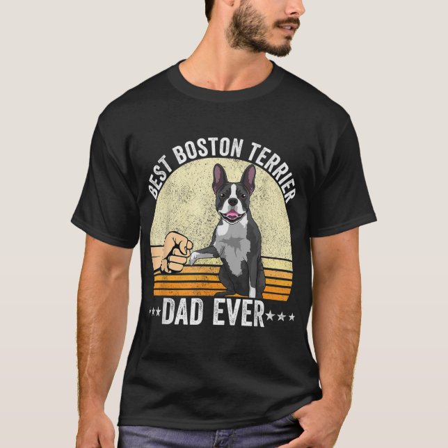 Camiseta Boston Terrier Pai Dog Fist Bump Bostie Dog para m (Frente)