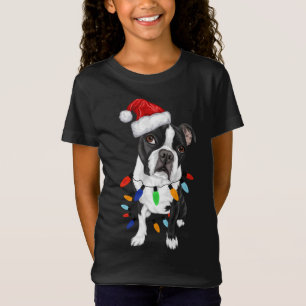 Camiseta Boston Terrier Papai noel Natal Luzes Xmas Cachorr
