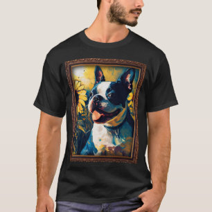 Camiseta Boston Terrier pintando flor de girassol mamãe mul