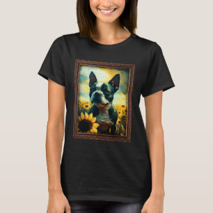 Camiseta Boston Terrier pintando flor de girassol mamãe mul
