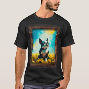 Camiseta Boston Terrier pintando flor de girassol mamãe mul