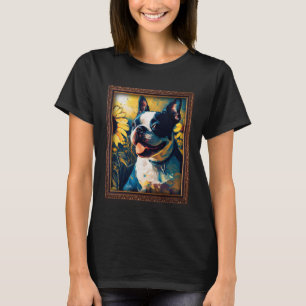 Camiseta Boston Terrier pintando flor de girassol mamãe mul