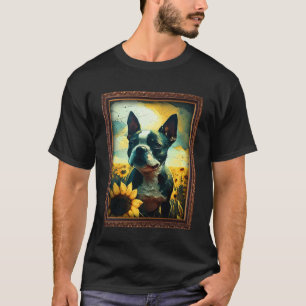 Camiseta Boston Terrier pintando flor de girassol mamãe mul