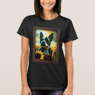 Camiseta Boston Terrier pintando flor de girassol mamãe mul