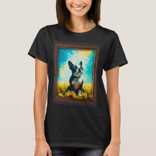 Camiseta Boston Terrier pintando flor de girassol mamãe mul