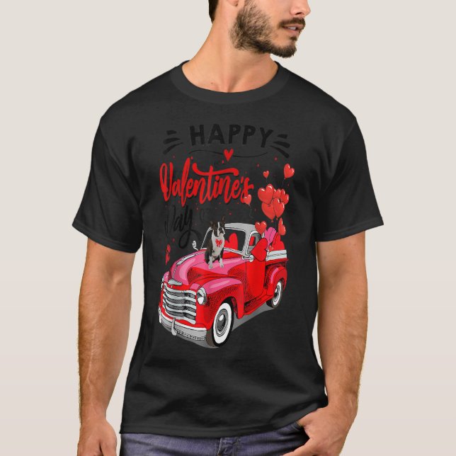 Camiseta Boston Terrier Red Truck Dia de os namorados Engra (Frente)