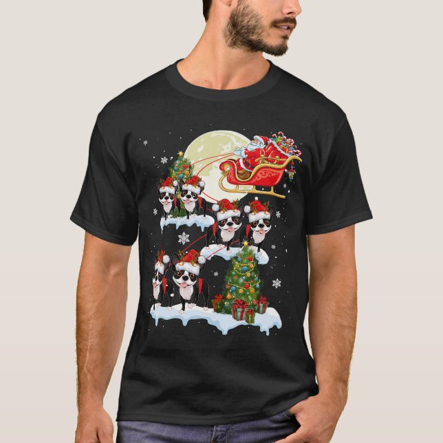 Camiseta Boston Terrier Reindeer Papais noeis de Natal Anda (Frente)