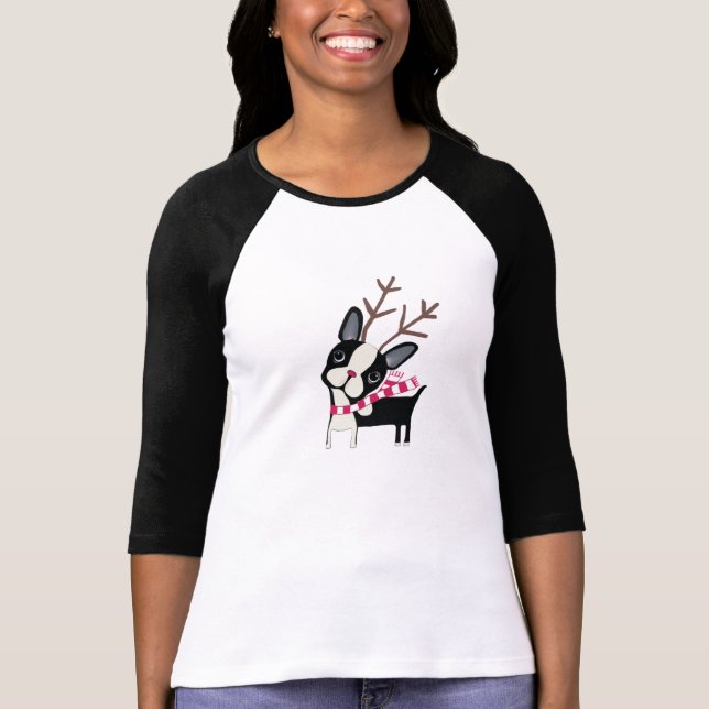 Camiseta Boston Terrier Rudolph a rena (Frente)