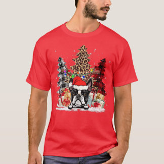 Camiseta Boston Terrier Santa Hat Light Buffalo Xadrez Leop