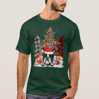 Camiseta Boston Terrier Santa Hat Light Buffalo Xadrez Leop