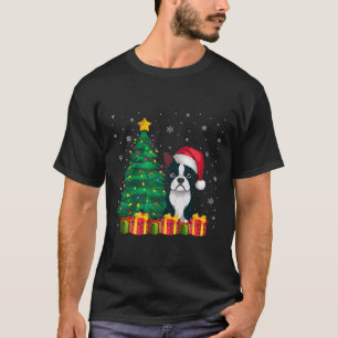 Camiseta Boston Terrier Santa Hat, Luz de Natal, Cão