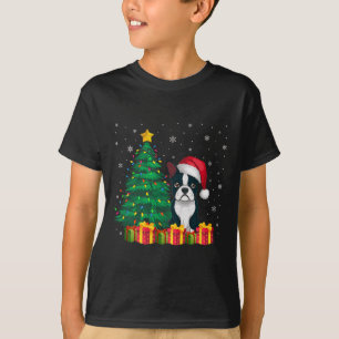 Camiseta Boston Terrier Santa Hat, Luz de Natal, Cão