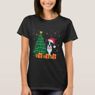 Camiseta Boston Terrier Santa Hat, Luz de Natal, Cão