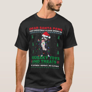 Camiseta Boston Terrier Santa Hat Xmas Light Traga-Me Squea